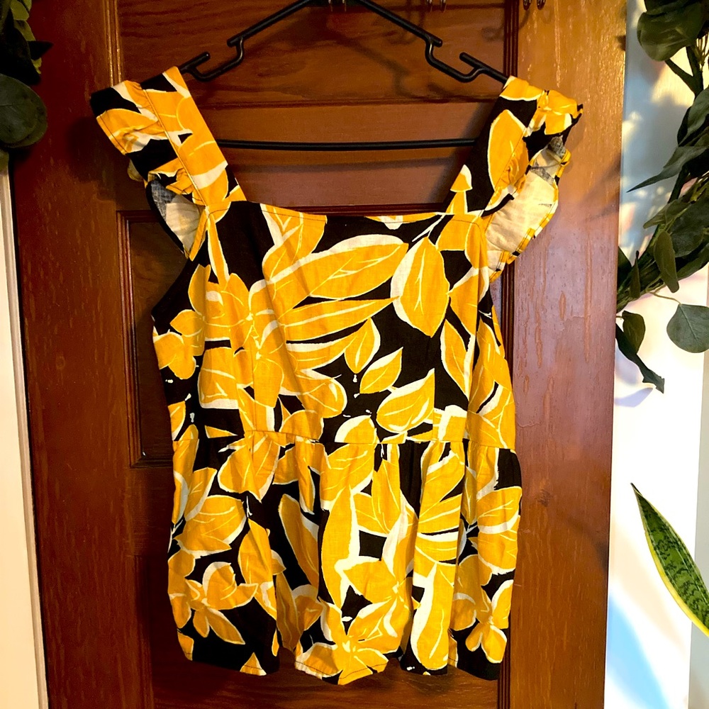 Who What Wear Yellow Black Printed Top M